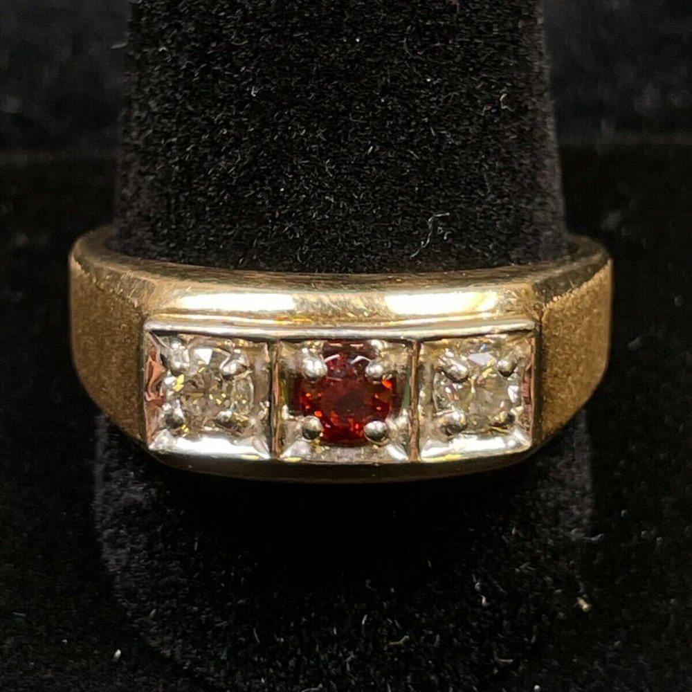10K Yellow Gold Men's Garnet Diamond Ring Size 12 (R032)